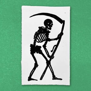 REAPER LINOCUT PRINT, hand printed linocut/block print on paper