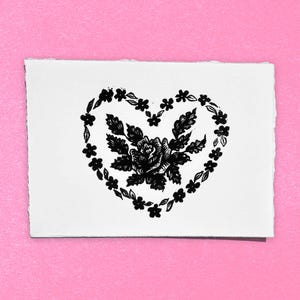 HEART LINOCUT PRINT, hand printed linocut/block print on paper