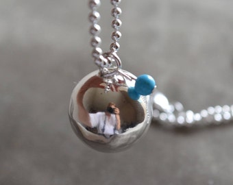 Pregnancy Bola Necklace BABY PEARL in Silver and Turquoise