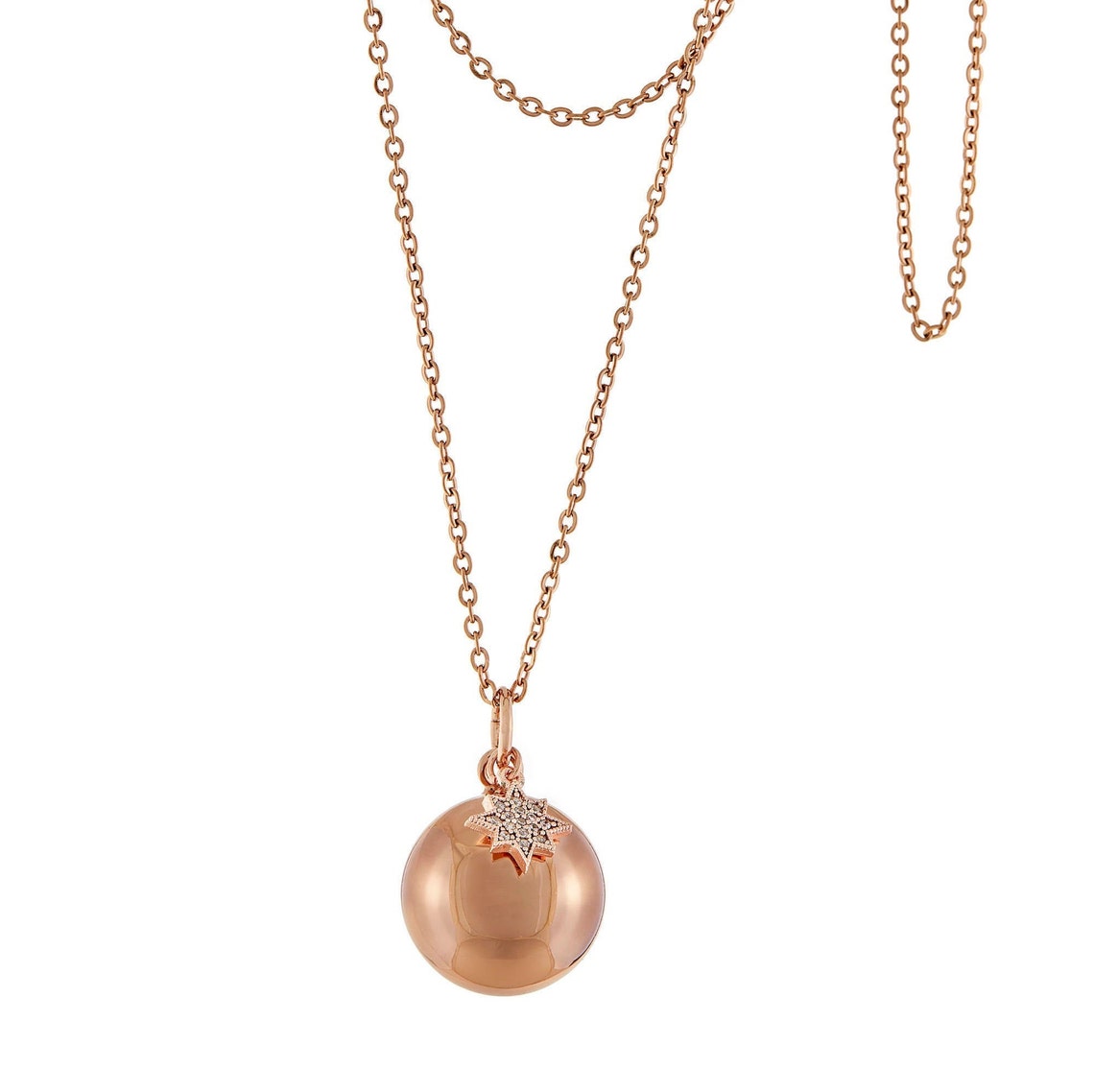 Pregnancy Bola Necklace Pink Gold With Star Charm Etsy