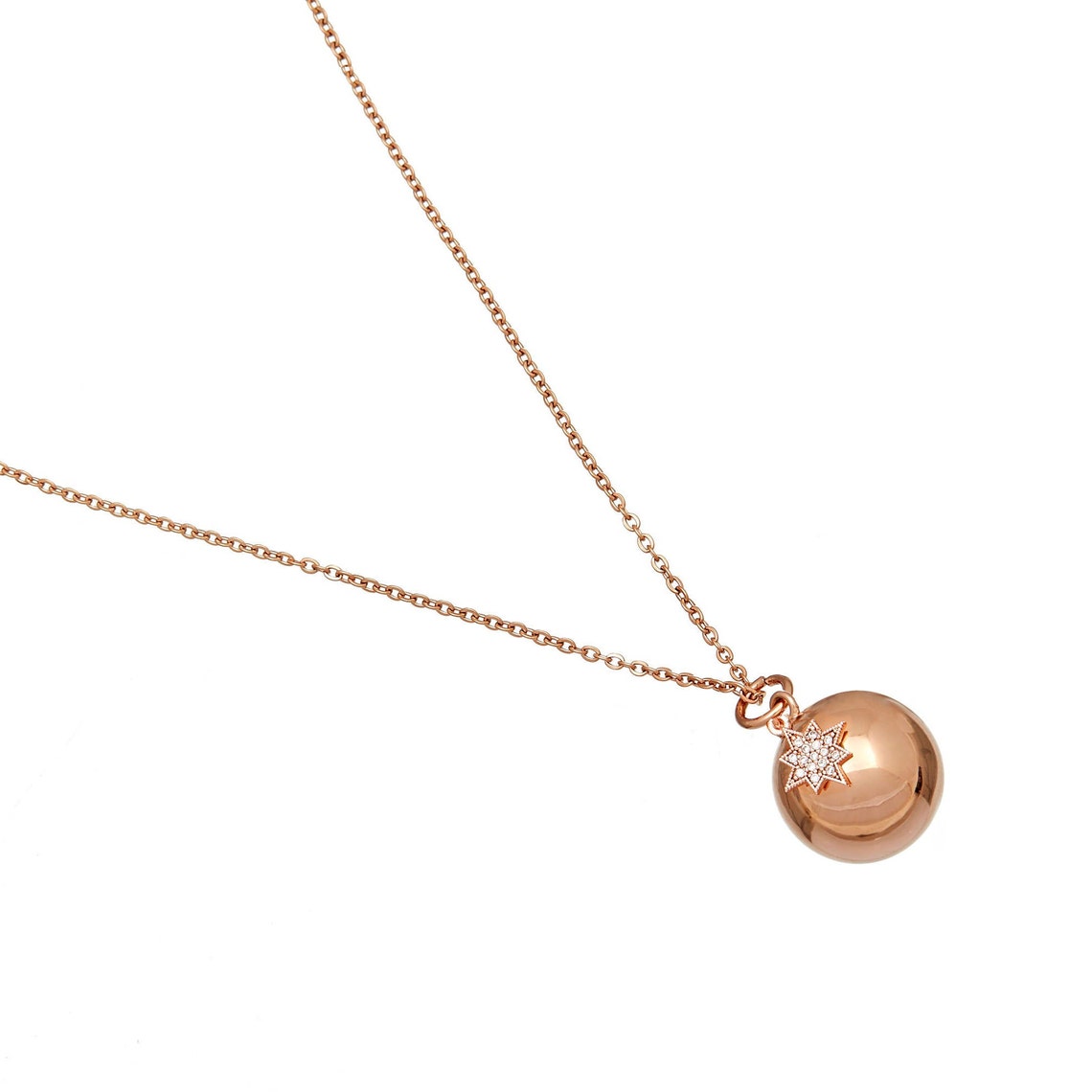 Pregnancy Bola Necklace Pink Gold With Star Charm Etsy