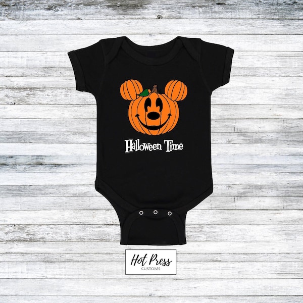 Mickey Mouse Pumpkin Halloween Time Onesie Bodysuit