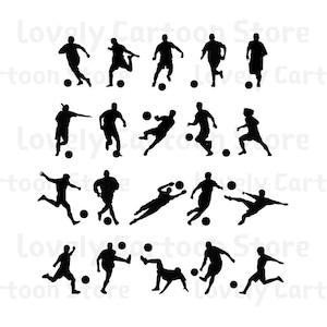 Futbolistas / Futbolistas Black Shapes Silhouette Formatos Svg, Eps, Dxf y Png - 20 Cliparts - Descarga Digital