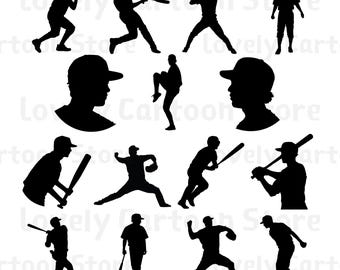 Baseball Spieler Silhouette Clipart, 15 Designs (digitaler Download) - svg eps png dxf