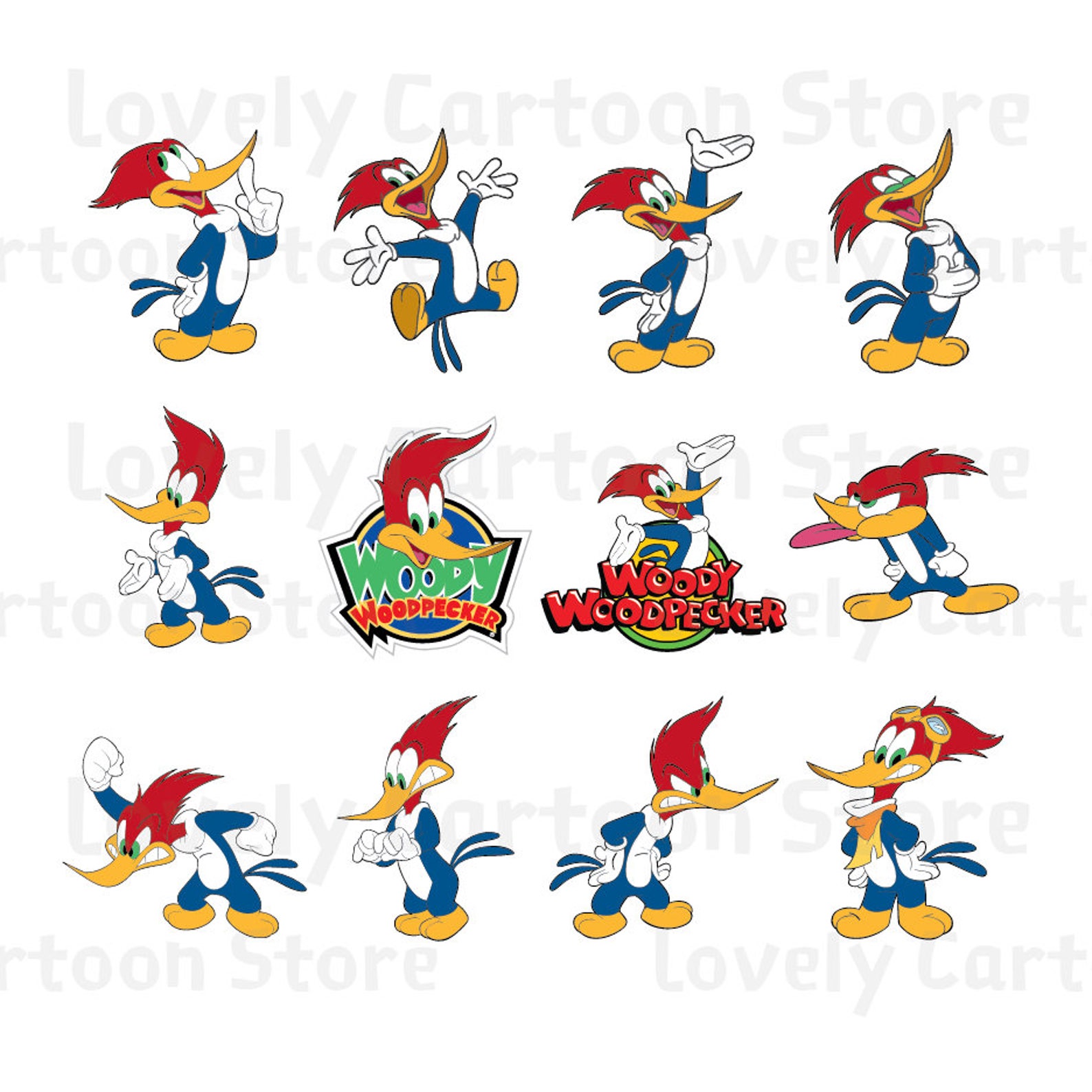 Woody Woodpecker Svg Eps Dxf and Png formats 12 Cliparts | Etsy