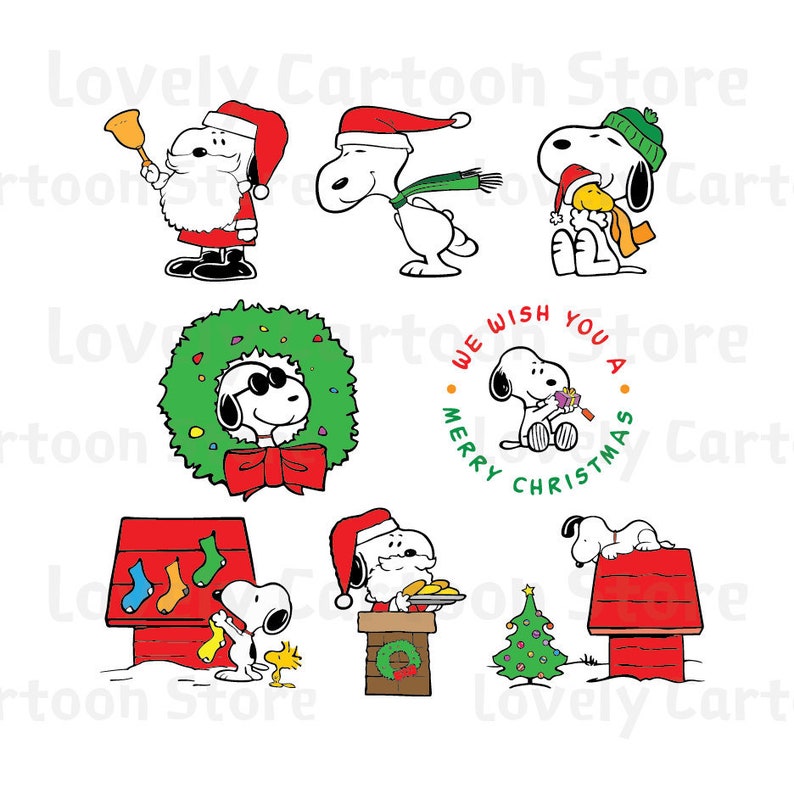 Download Snoopy Christmas Svg Eps Dxf and Png formats 8 Cliparts | Etsy