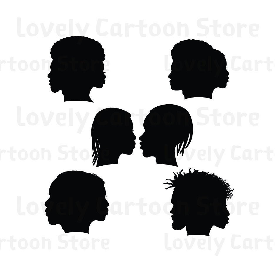 Afro Hairstyles - Men \u0026 Women Side Faces Together Black Shapes Silhouette  Svg, Eps, Dxf and Png Formats - 5 Cliparts - Digital Download - Etsy, image size:936x936