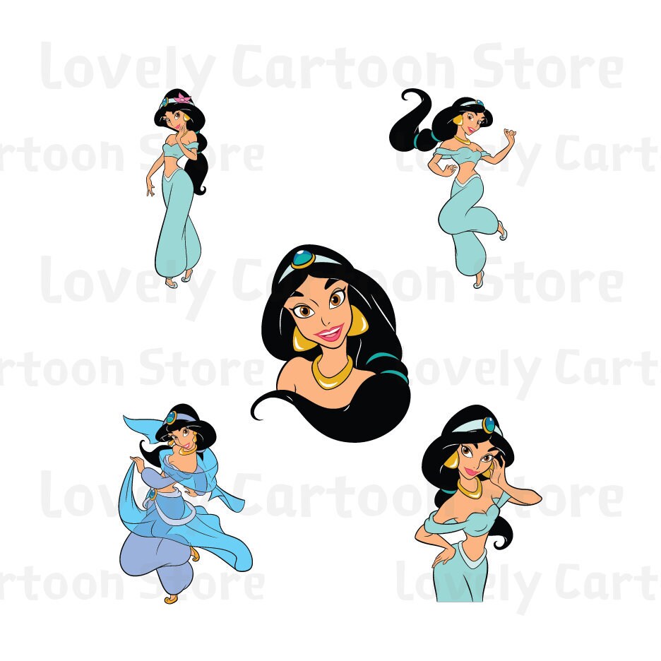 Princess Jasmine Svg Eps Dxf and Png formats 5 Cliparts | Etsy