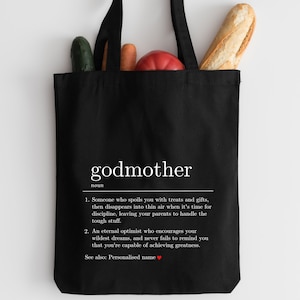 GODMOTHER Definition Tote Bag | Birthday Gift For Godmother | Godmother Personalized Tote Bag | Funny Godmother Gift | Mother&#39;s Day Gift