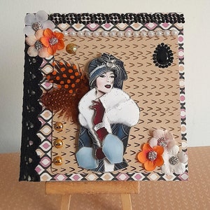 Carte postale Art Déco, femme Art Déco, carte postale 3D, Art Déco, carte postale anniversaire, carte postale femme, anniversaire femme.