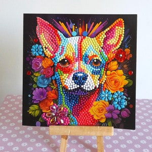 Carte postale chien, carte postale diamant, carte postale anniversaire, carte postale enfant, diamond painting, carte postale fait main.