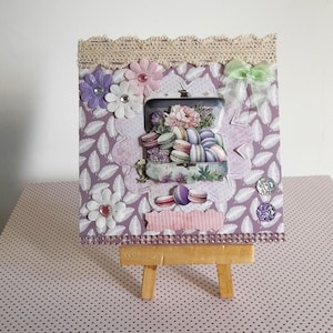 Carte postale macarons, carte postale thé, carte postale anniversaire, valise, carte postale 3D, carte fait main, carte postale shabby chic.