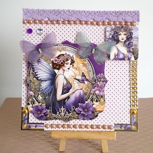 Carte postale fée, carte postale Art Déco, carte postale femme, carte postale anniversaire, carte postale papillon, carte postale fait main.