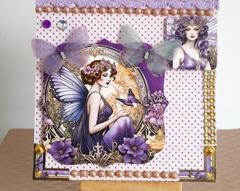 Fairy postcard, Art Deco postcard, woman postcard, birthday postcard, butterfly postcard, handmade postcard.