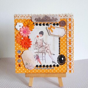 Damenpostkarte, Damenkarte im Retro-Stil, Geburtstagspostkarte, Shabby Chic, Strass, Spitzenkarte, Postkarte aus den 1900er Jahren.