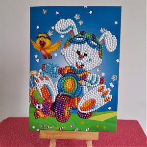 Carte postale moto, carte postale lapin, carte anniversaire enfant, carte diamant, carte anniversaire, strass en résine, carte postale moto.