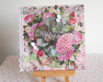 Blumenpostkarte, Muttertagspostkarte, Shabby Chic Postkarte, Rosenpostkarte, 3D-Postkarte, Shabby Chic, Blumen.