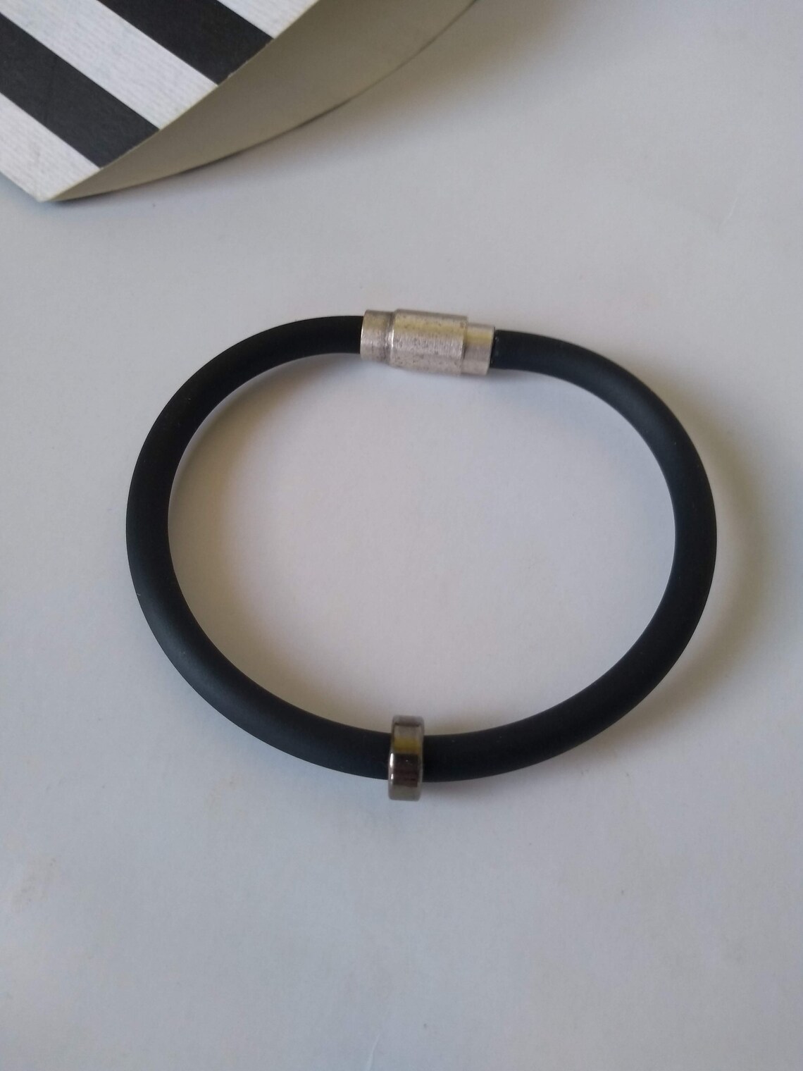Rubber Bracelet for Man Magnetic Clasp Man Bracelet Black Rubber ...