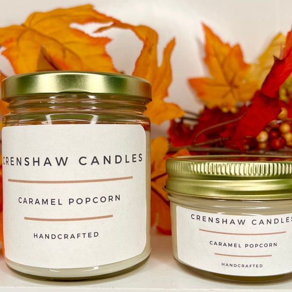 Caramel Popcorn Soy Candle 4oz-8oz | Housewarming Gift | Host Gift | Gift for her | Holiday Day Gift.