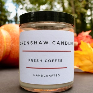 Fresh Coffee Scented Soy Candle - Crenshaw Candles (4oz and 8oz)