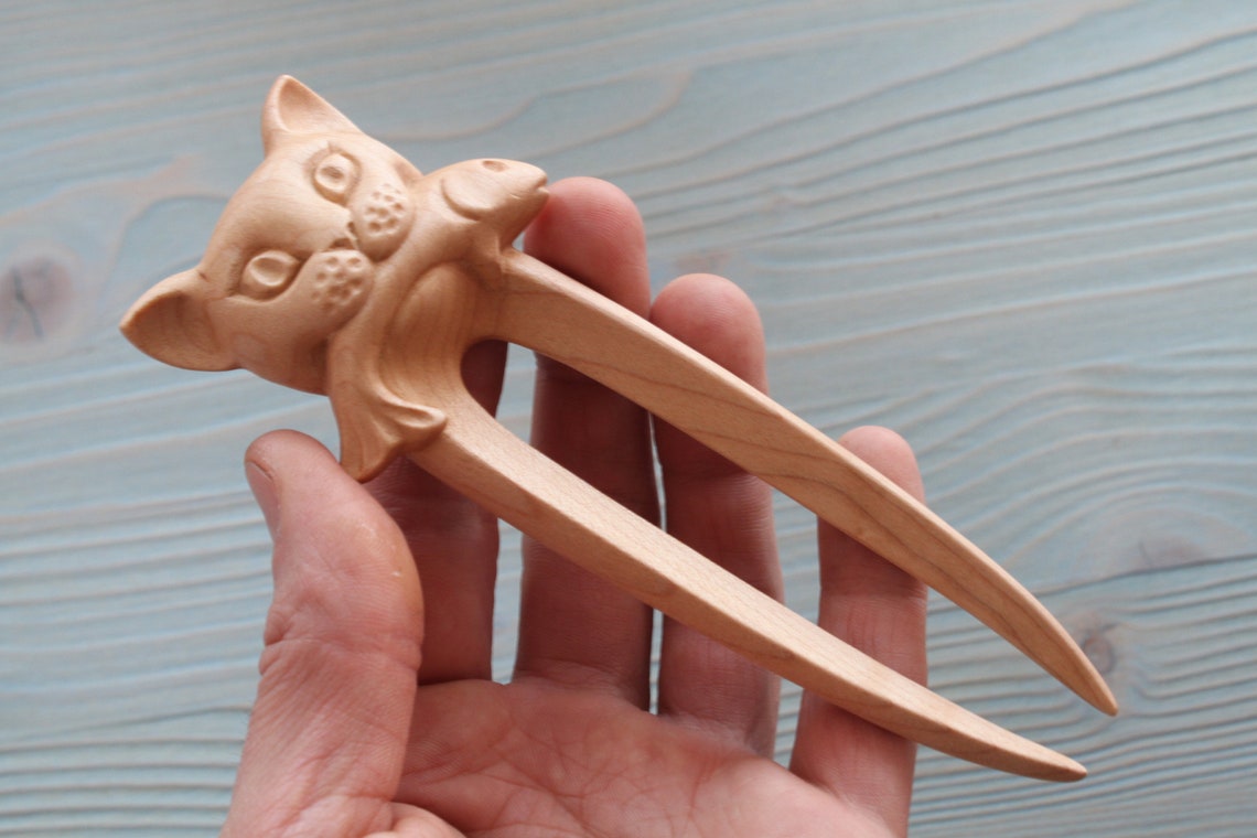 Cat with a fish hair fork cat hair stick white cat hair Etsy