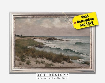 Vintage Coastal Seaside Painting | Muted Beach House Wall Art Decor Farmhouse | PRINTABLE | 207