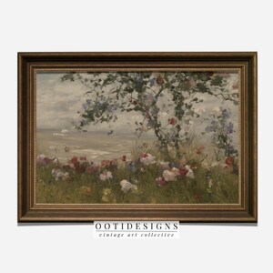 Vintage Seaside Landscape Painting Vintage Coastal Flowers at Beach Wall Art Digital PRINTABLE 241 image 2