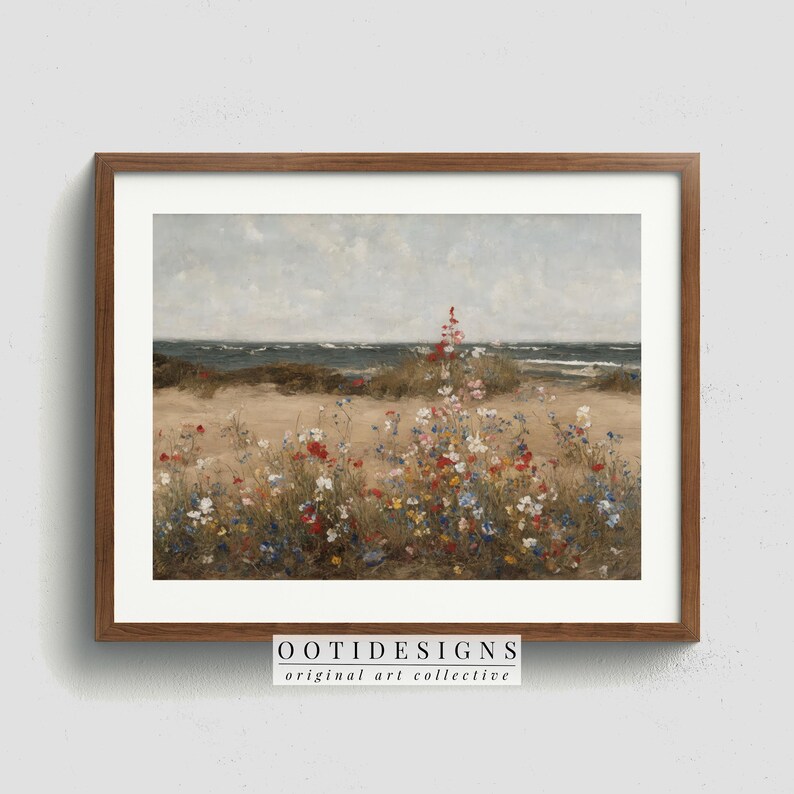 Printable Wildflower Field Beach Landscape Oil Painting, Vintage Landscape Art Print, Country Field Wall Art Digital Download PRINTABLE 233 image 4