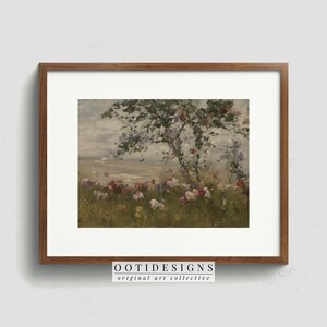 Vintage Seaside Landscape Painting Vintage Coastal Flowers at Beach Wall Art Digital PRINTABLE 241 image 4