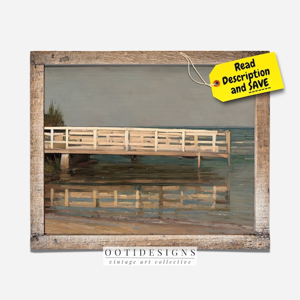 Vintage Coastal Jetty Pier Whalf Painting | Muted Beach House Wall Art Decor Farmhouse | PRINTABLE | BEACH215