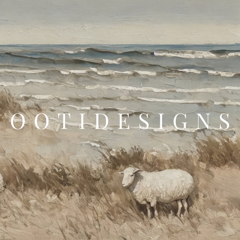 Vintage Coastal Beach Painting Seaside Sheep on Beach PRINTABLE 183 image 4