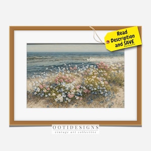 Vintage Coastal Seaside Painting Beach House Wall Art Decor Flowers PRINTABLE 74 image 1