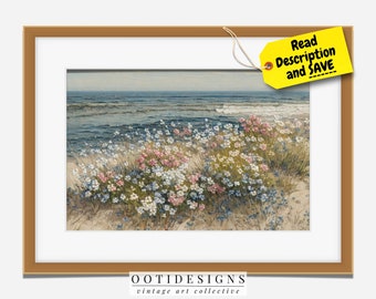 Vintage Coastal Seaside Painting | Beach House Wall Art Decor Flowers | PRINTABLE | 74
