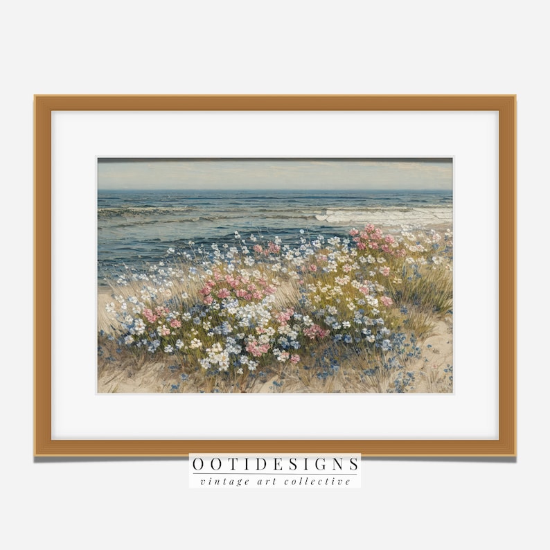 Vintage Coastal Seaside Painting Beach House Wall Art Decor Flowers PRINTABLE 74 image 2