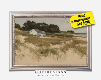 Vintage Coastal Seaside Painting | Muted Beach Farm House Wall Art Decor | PRINTABLE | 148