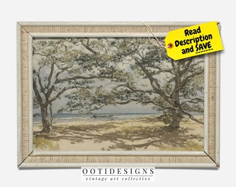 Vintage Coastal Seaside Painting | Beach Tree Wall Art Decor from Beach House | PRINTABLE | 188