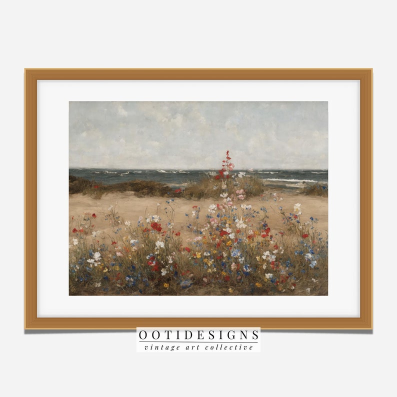 Printable Wildflower Field Beach Landscape Oil Painting, Vintage Landscape Art Print, Country Field Wall Art Digital Download PRINTABLE 233 image 2