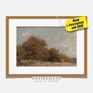 Vintage Seaside Landscape Painting | Vintage Coastal Flowers at Beach House Wall Art | Digital PRINTABLE | 237