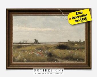 Vintage Seaside Landscape Painting | Vintage Coastal Floral Vintage Art Beach House Wall Art | Digital PRINTABLE | 235