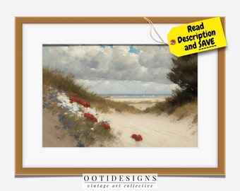 Vintage Coastal Seaside Flower Painting | Beach House Wall Art Decor | Coastal Beach Flowers Painting | PRINTABLE | 247