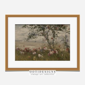 Vintage Seaside Landscape Painting Vintage Coastal Flowers at Beach Wall Art Digital PRINTABLE 241 image 3