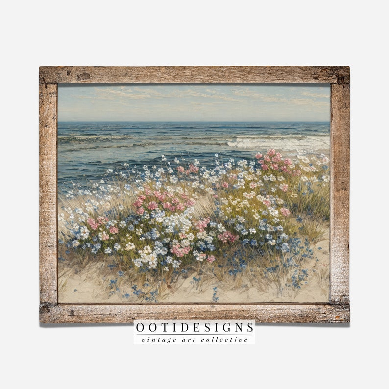 Vintage Coastal Seaside Painting Beach House Wall Art Decor Flowers PRINTABLE 74 image 3