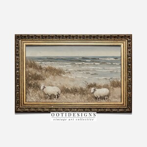 Vintage Coastal Beach Painting Seaside Sheep on Beach PRINTABLE 183 image 2