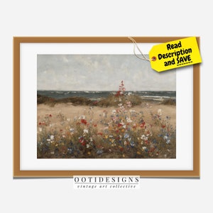 Printable Wildflower Field Beach Landscape Oil Painting, Vintage Landscape Art Print, Country Field Wall Art Digital Download PRINTABLE 233 image 1