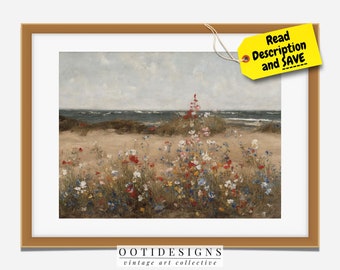 Printable Wildflower Field Beach Landscape Oil Painting, Vintage Landscape Art Print, Country Field Wall Art Digital Download PRINTABLE 233