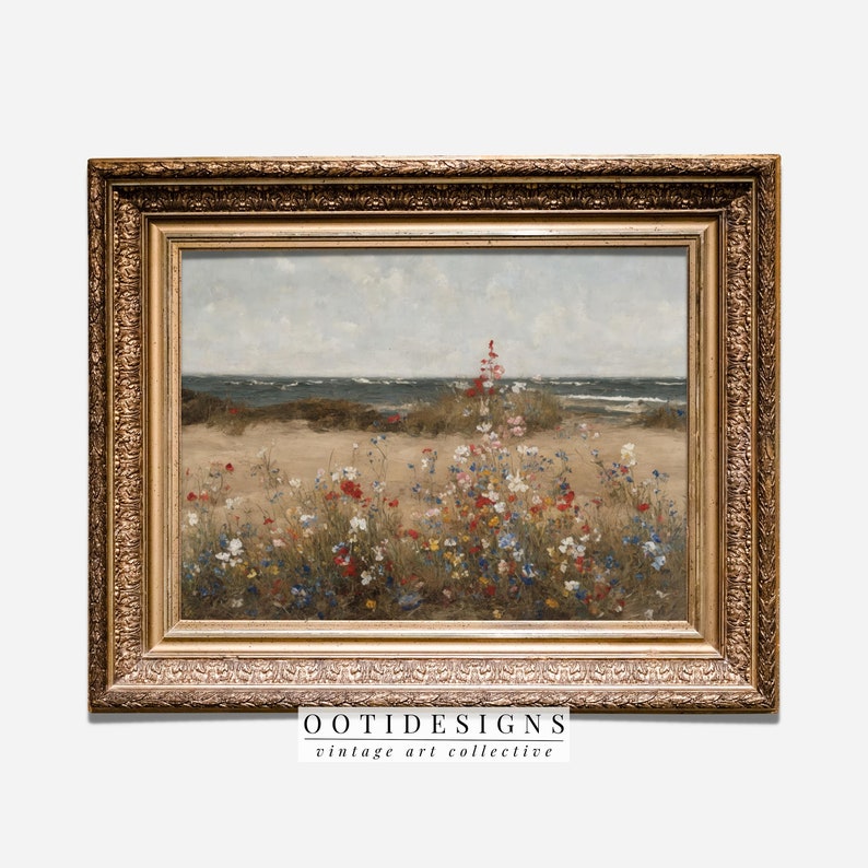 Printable Wildflower Field Beach Landscape Oil Painting, Vintage Landscape Art Print, Country Field Wall Art Digital Download PRINTABLE 233 image 5