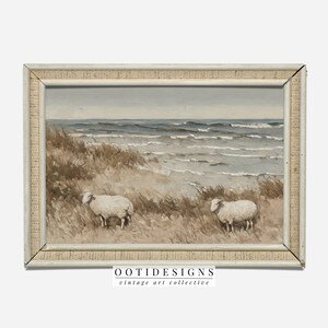 Vintage Coastal Beach Painting Seaside Sheep on Beach PRINTABLE 183 image 3