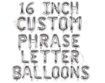 Silver Letter Balloons - 16 inch custom phrase banner | Decoration for Birthday party | Silver Alphabet & Numbers foil balloon