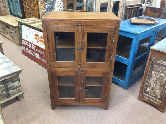 Exceptional Vintage Old Teak Wood 4 glass Door Cabinet Etsy UK