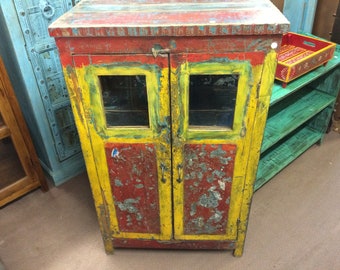 Bright Colourful Original Eye-Catching Vintage Glass Cabinet